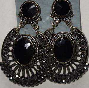 Elegant Black and Gold Pierced  Dangle Earrings